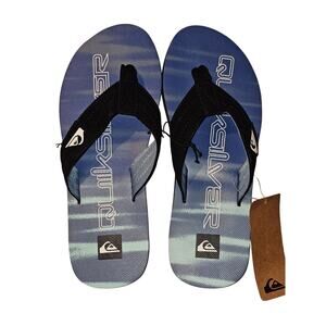 Quiksilver Men's FlipFlops Sz 9 Blue/Black Beach Surf Thong NWT‎ AQ7722-001